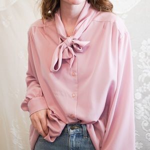 Pale Pink Pendleton Pussy Bow Blouse